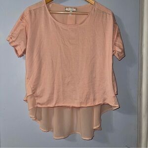 Eri + Ali Anthropologie Pink/peach Mixed Media High-Low Layered Tunic Top